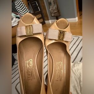 Salvatore Ferragamo Nude Peep-Toe Heels Patent leather
